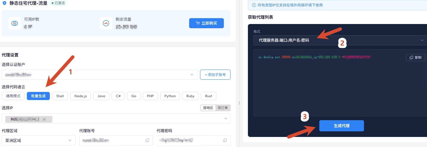图 9:静态住宅代理-流量:批量生成与格式选择