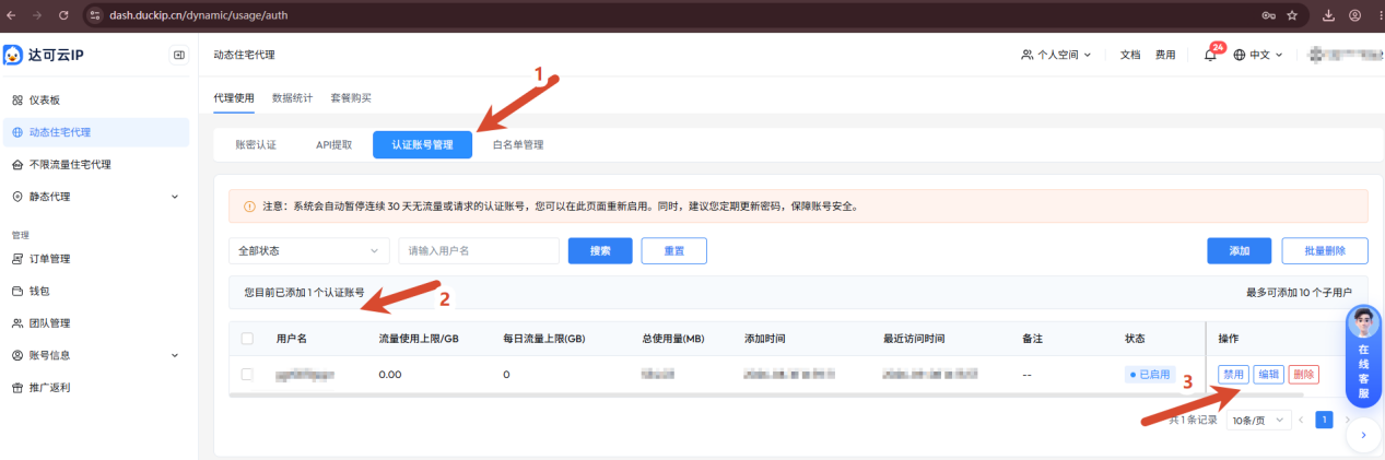 图 1:认证账号管理列表